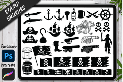 Pirate Stamps Brushes for Procreate and Photoshop. Pirate Bundle