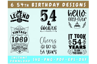 54th Birthday SVG Bundle, 6 Designs, 54th Birthday Shirt SVG