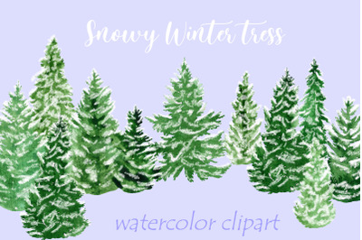 Snowy Christmas Tree clipart, Watercolor Pine tree PNG.