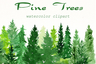 Pine Trees watercolor clipart | Landscape clip art | forest png.