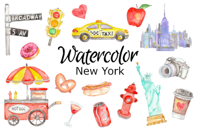 New York watercolor clipart