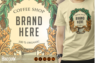 Luxury coffee shop frame vintage illustrations