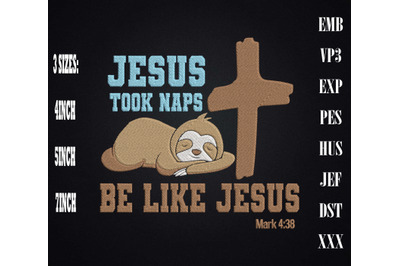 Jesus Took Naps Sloth Funny Bible Verse Embroidery