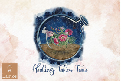 Healing Takes Time Flower Vintage Design