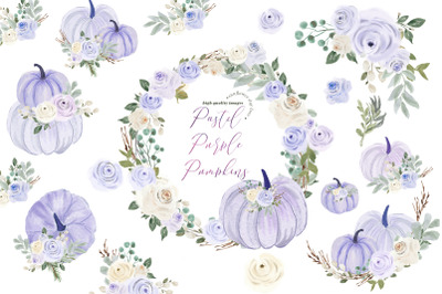 Pastel Purple Pumpkin Clipart, Pastel Purple Flowers
