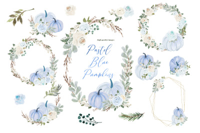 Pastel Blue Pumpkin Clipart&2C; Pastel Blue Flowers Clipart