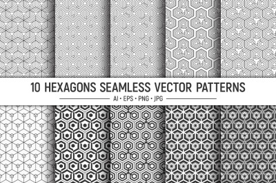 Seamless geometric vector patterns, Hexagons digital paper