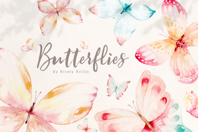 Watercolor butterfly clip art. Digital butterflies set