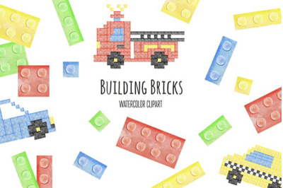 Watercolor Plastic Building Bricks Clipart