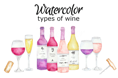 Wine types watercolor clipart