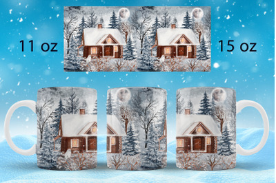 Winter mug wrap design 15oz Forest sublimation Christmas png