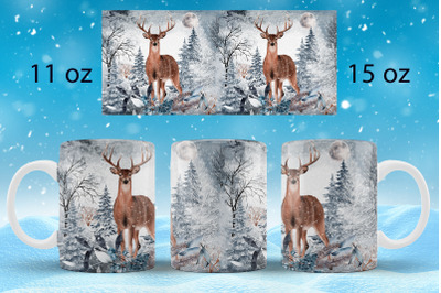 Winter mug wrap design Forest animal sublimation Christmas