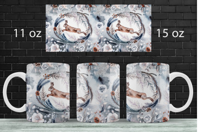 Winter mug wrap design Forest animal sublimation Christmas