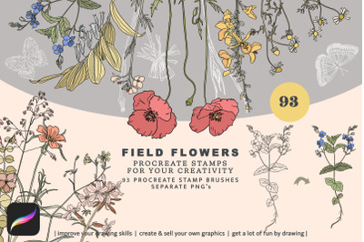Field Flowers Procreate Brushes &amp;amp; Clipart