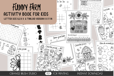 Funny Cute Kawaii Farm Kids Activity Coloring Book PDF Pages