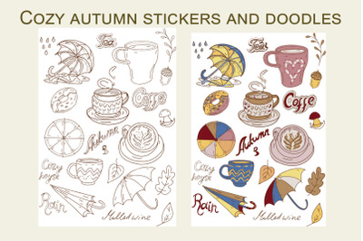Cozy autumn stickers and doodles