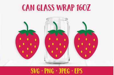 Strawberries glass can wrap design SVG. Summer berry can glass