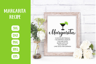 Margarita recipe SVG. Margarita bar sign