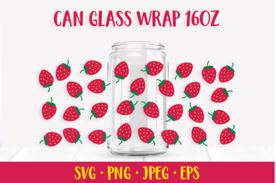 Strawberry can glass wrap design SVG. Summer beer glass can