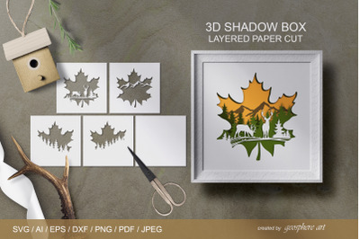 3D maple leaf Shadow box. Layered papercut SVG / DXF / EPS