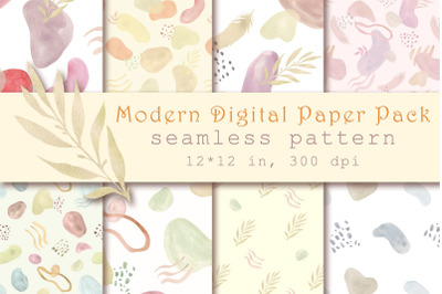 Modern Digital Paper Pack, boho watercolor seamless pattern.