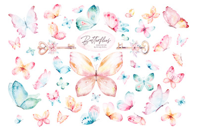 Watercolor multicolored butterfly clipart | Digital colorful PNG set