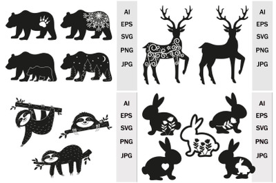 Animal silhouettes with a pattern&2C; svg clipart