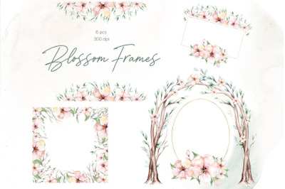 Watercolor Blossom Frames Borders PNG Clipart spring Floral frames