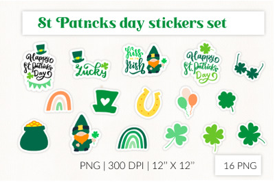 Saint Patrick stickers Set. Clover stickers