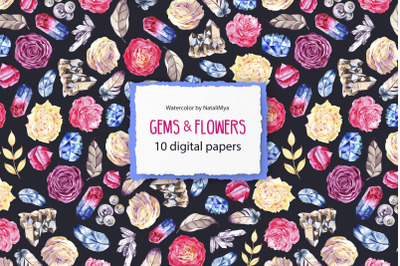 GEMS &amp; FLOWERS - 10 digital papers