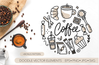 Clipart coffee doodle set