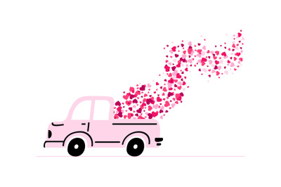 Car carries love heart. Pink pickup truck containing romantic delivery