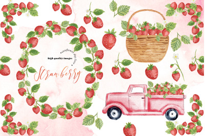 Summer Strawberry Clipart&2C; Watercolor Strawberry Clipart