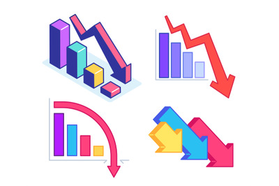 Fall down chart, financial crisis. Decreasing arrow showing bankruptcy