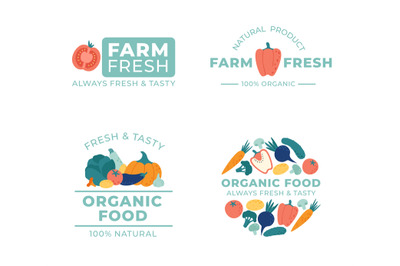 Organic food logotype. Package label with vegetables for fresh and tas