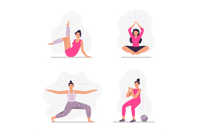 Sport people. Women in sportswear doing yoga exercises, practicing med