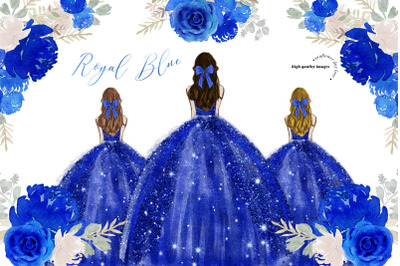 Royal Blue Princess Dresses Clipart, Navy Blue Quinceaera