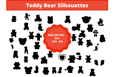 Teddy Bear Silhouette Cut Files, Toy SVG, PNG, EPS, DXF