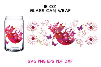 16 oz Glass Can Wrap Astrology, Yoga,Tattoo