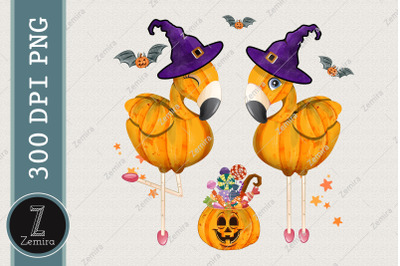 Trick Or Treat Flamingo Witch Halloween