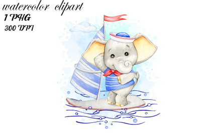 Elephant watercolor clipart, cute baby elephant PNG, baby boy clip art