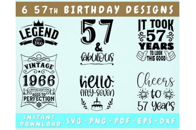 57th Birthday SVG Bundle, 6 Designs, 57th Birthday Shirt SVG