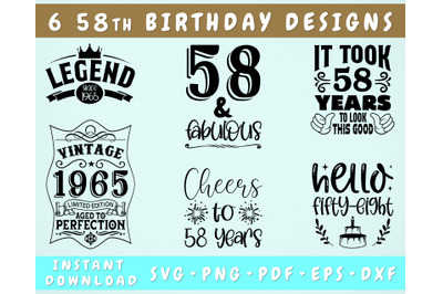 58th Birthday SVG Bundle, 6 Designs, 58th Birthday Shirt SVG