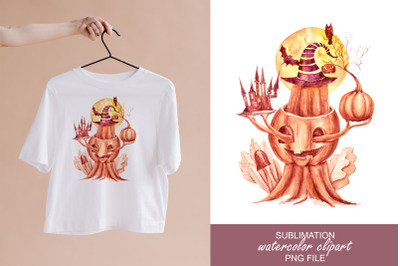 Watercolor Halloween pumpkin horror sublimation / clipart
