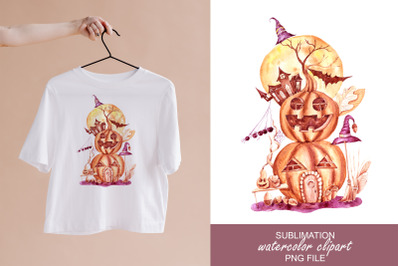 Watercolor Halloween pumpkin horror sublimation / clipart