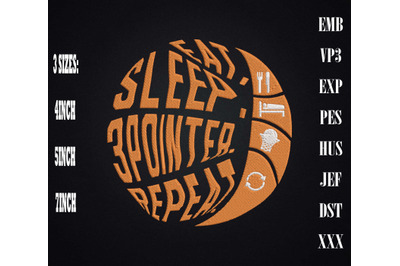 Eat Sleep 3 Pointer Repeat Basketball Embroidery, Basketball Lover