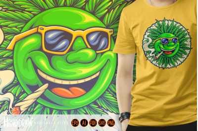 Funny smile emoji smoking weed illustrations