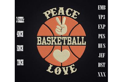 Peace Love Basketball Embroidery, Basketball Lover Gift