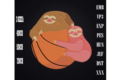 Sloths Hug Basketball Sports Lover Embroidery