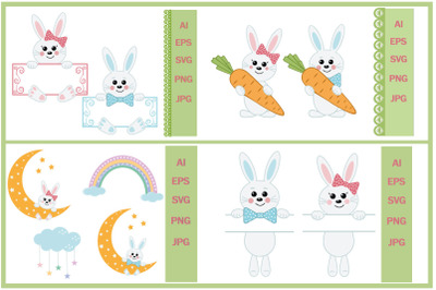 Cute children&#039;s characters Hares svg, children&#039;s clipart